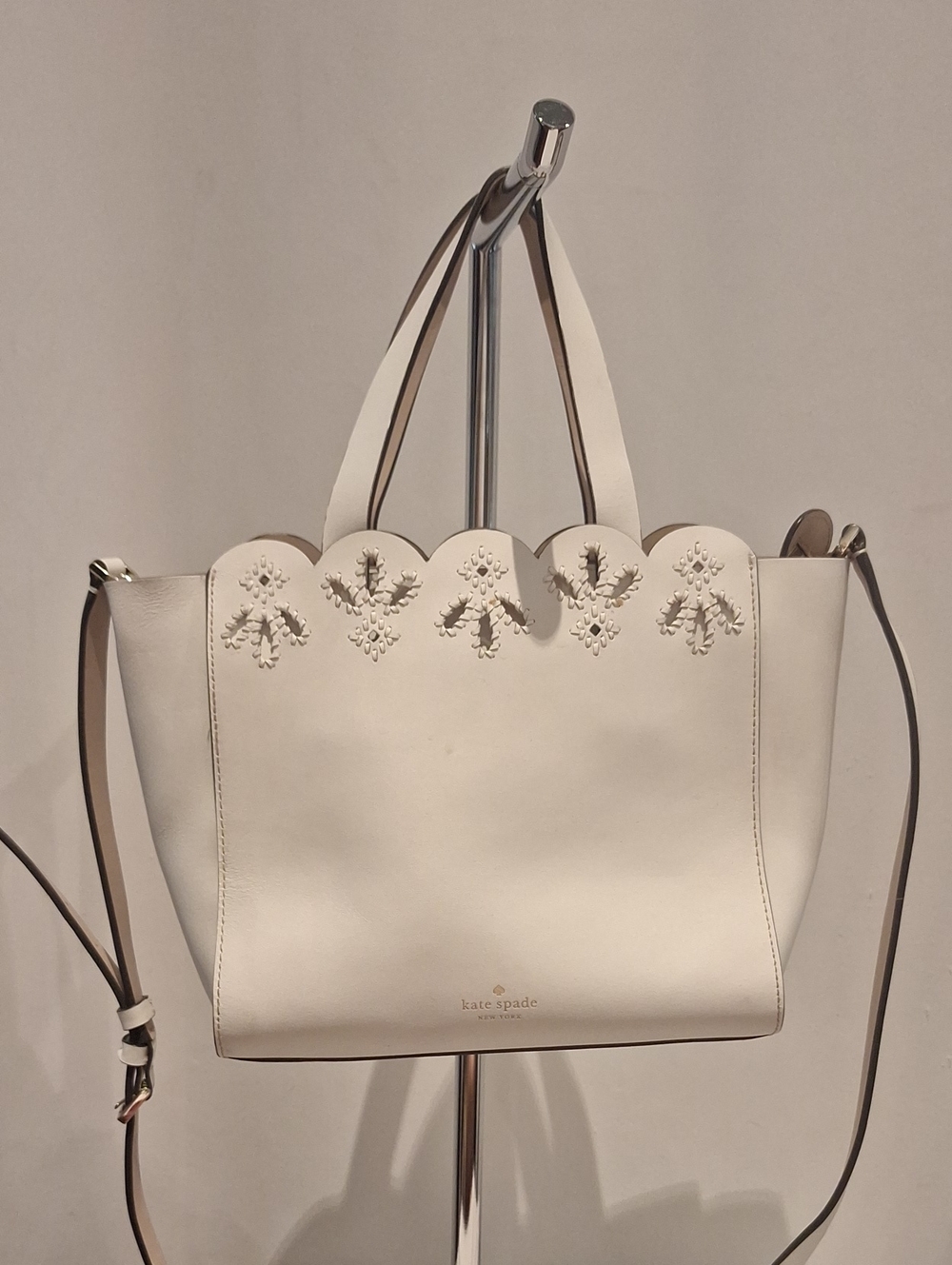kate spade Mina Magnolia Street Eyelet White Scalloped Leather Mini Tote